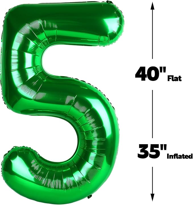 Green 40 Inch Large Number 5 Birthday Balloon, Five 5th 15 25 35 50 55 Birthday Celebration Decorations, Foil 5 Mylar Helium Number 5 Balloons Girl Boy Anniversary Party Supplies
