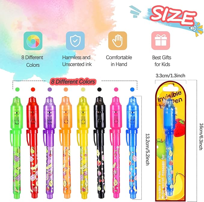 TAFULOR Invisible Ink Pen for Kids, Birthday Party Favors for Girls Boys, Spy Pens with UV Light Secret Message Magic Markers, Goody Bag Stuffers Toys for 4-12 Year Old Girls Boys Gift (8PCS)