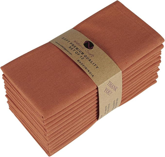 Cloth Napkins Set of 12 Cotton Linen 18x18 Inch - Soft Durable Washable - Ideal for Farmhouse Party Spring Summer Easter - Perfect Everyday Use Table Linen - Rust