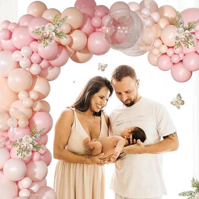 Pink Balloon Arch Kit 126 Pcs Light Pastel Pink Sand Balloon Garland Kit Include Macaron Orange Balloons for Wedding Birthday Baby Shower Gender Reveal Decorations
