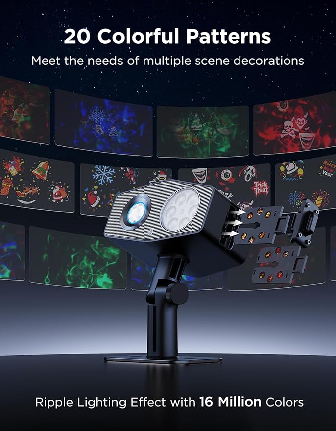 Govee Outdoor Decoration Projector Light, Upgraded LED Snowflake Projector, IP67 Waterproof, 180° Rotation, 20 HD Effects & 58 Scene Modes with App Control, Works with Alexa, Google Assistant, Matter