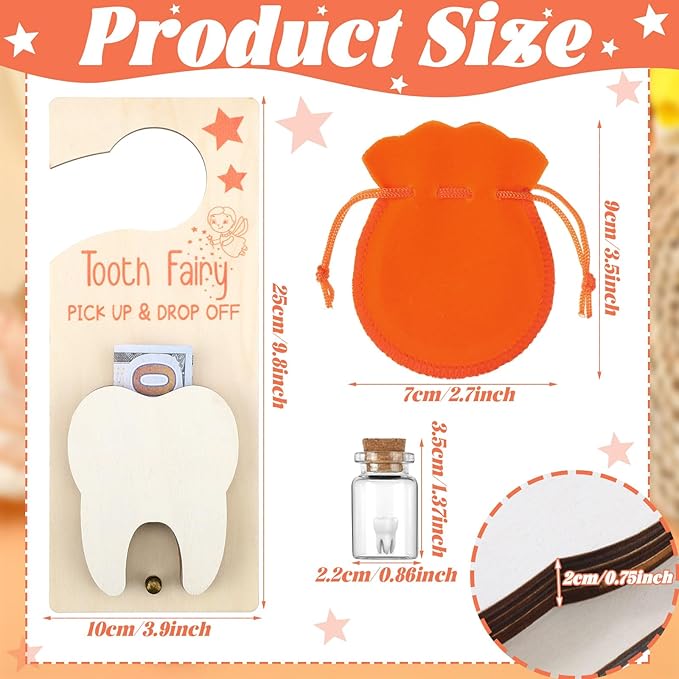 Tooth Fairy Holder Bag Hanger with Money Slot Keepsake Bottle Velvet Pouch Tooth Fairy Box Encourage Gift for Lost Teeth Boy Girl Milk(Classic,Orange)
