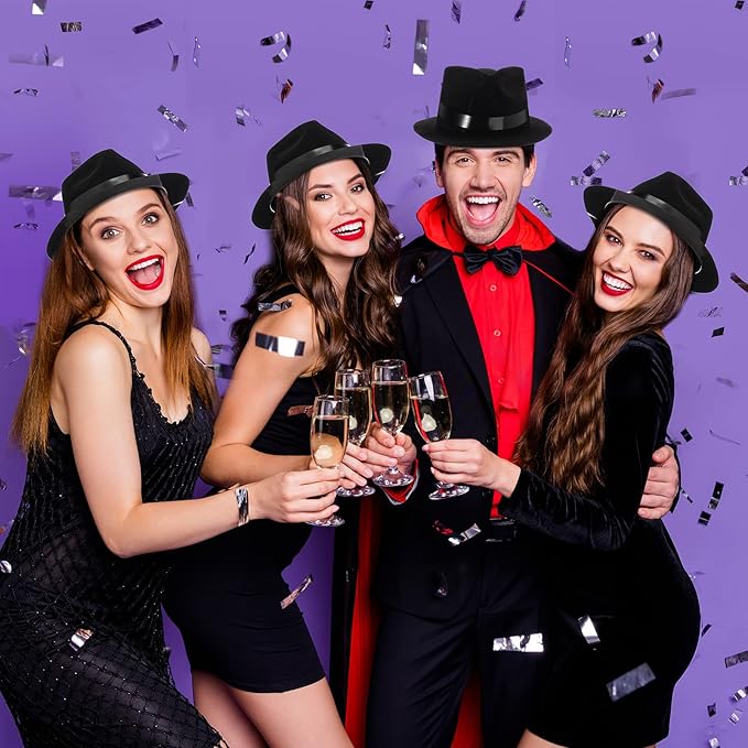 Xtinmee 48 Pack Gangster Hats for Men 1920s Bulk Plastic Gentlemen Costume Hats for Adults 1920s Party Accessories