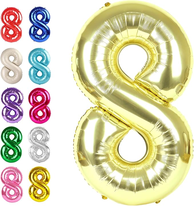 Helium Foil Light Gold Number 8 Balloon 40 Inch, Mylar Eight Numbers 8 18 28 38 48 58 80 88 Birthday Balloons, Champagne Gold Women Men Anniversary Graduations Party Supplies