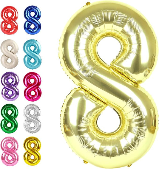Helium Foil Light Gold Number 8 Balloon 40 Inch, Mylar Eight Numbers 8 18 28 38 48 58 80 88 Birthday Balloons, Champagne Gold Women Men Anniversary Graduations Party Supplies