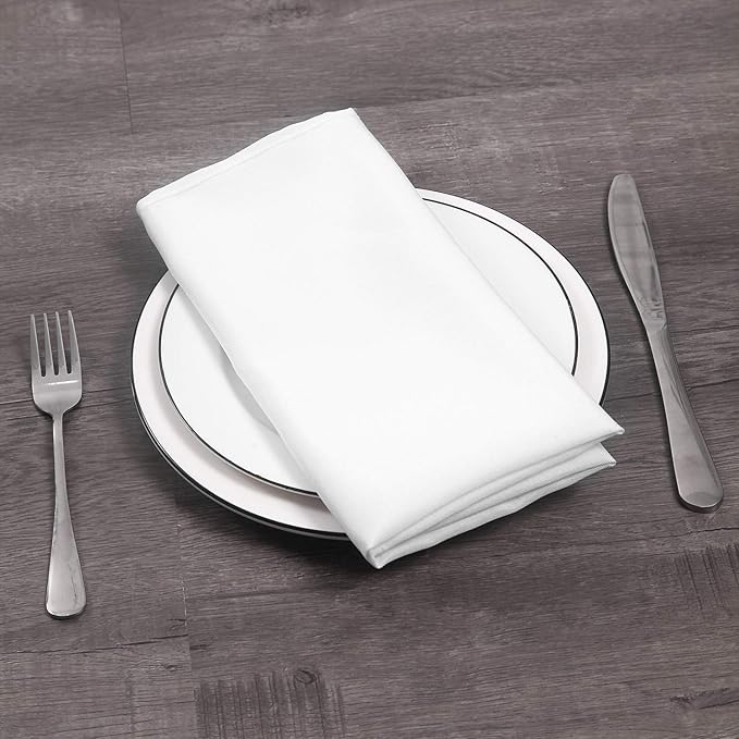 25pcs Polyester Cloth Napkins - 17 x 17 inch White Dinner Washable Napkins with Hemmed Edges for Restaurant/Wedding/Hotel(25,White)
