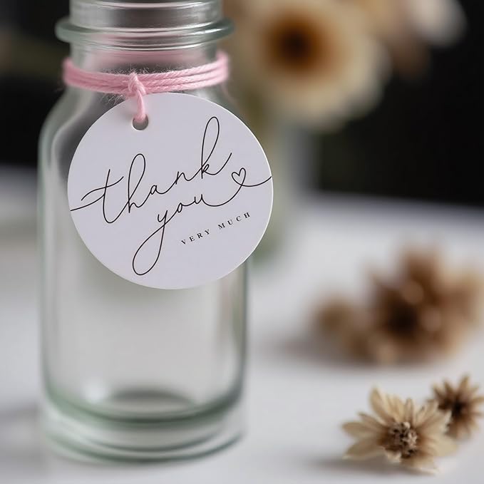 120 Pack Thank You Gift Tags, 2.5" x 2.5" Round Pre-Punched Hole Hanging Bag Tag for Party Favors (Ribbon/Twine String is NOT Included)