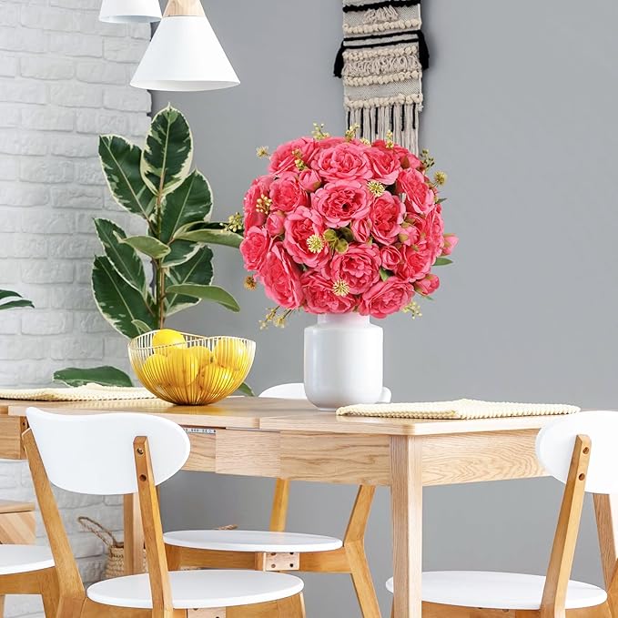 8 Packs Artificial Peonies Silk Flowers: Faux Peony Bouquet 8 Bundles, Fake Peonies Flowers Bulk for Centerpiece Table Wedding Party Home Decor for Vase Decoration (Rose Red)