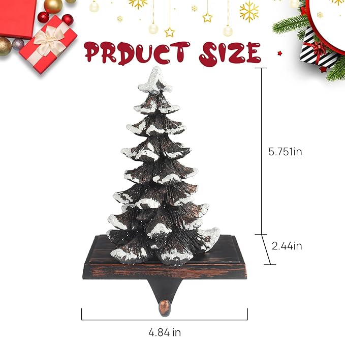 2025 New Christmas Stocking Holders for Mantle Set of 2 Snow Brown Vintage Xmas Tree with Non-Skid Stockings Holders for Fireplace Home Decor Holiday Gifts Christmas Decorations Indoor Supplies