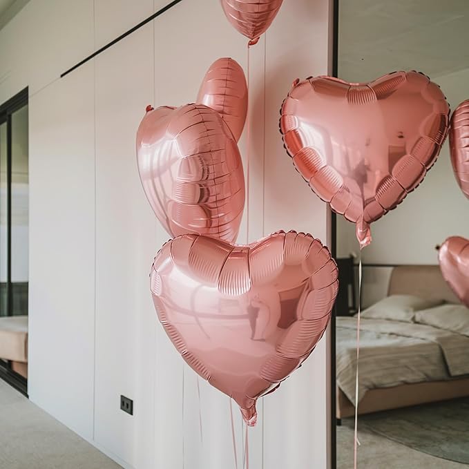 Pink Heart Balloons, 18 Inch Pink Heart Shape Balloon, 12PCS Heart Foil Helium Romantic Balloons for Girls Birthday Baby Shower Wedding Engagement Anniversary Party Decoration