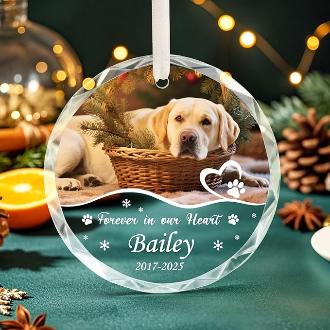 Personalized Pet Memorial Gifts, Acrylic Custom Photo Name & Date Dog Memorial Ornament, Forever in Our Hearts Sympathy Keepsake Gifts for Your Loss Cat