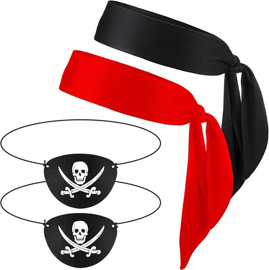 Zhanmai 4 Pcs Pirate Accessories Halloween Pirate Headband Costume Party Supplies Head Scarf Eye Patches for Cosplayer