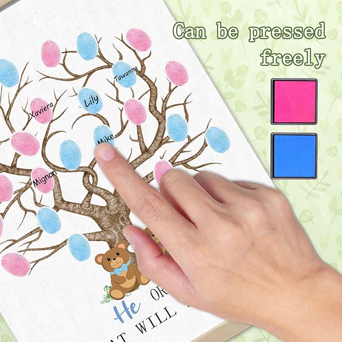 Teddy Bear Baby Shower Decorations, Gender Reveal Party Decorations Gifts Ideas, Baby Shower Party Supplies, Thumbprint Hanging Paintings,We Can Bearly Wait(12x15in)