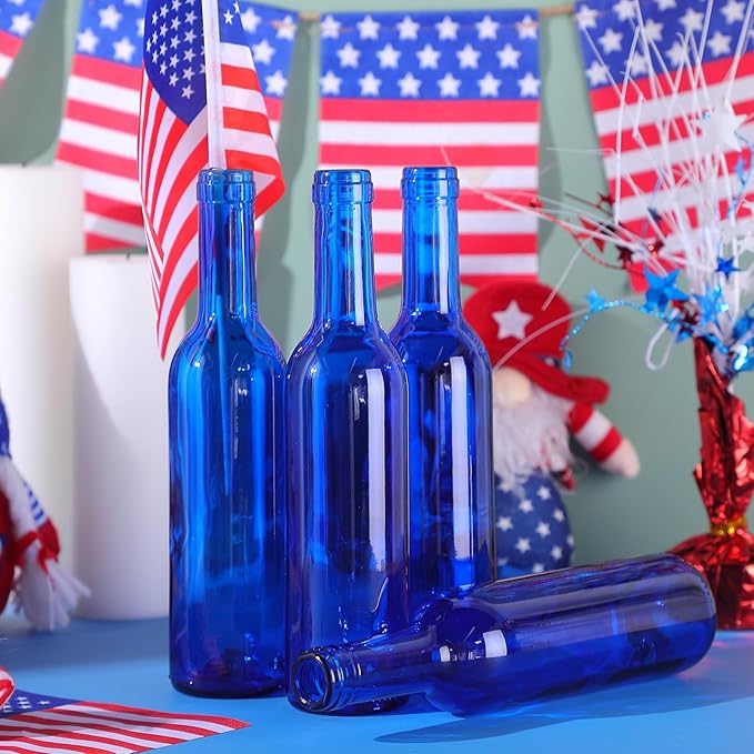Rtteri 24 Pcs Decorative Colored Wine Bottles 375ml Empty Glass Bottles for Flowers Wedding Decor Centerpiece Christmas Party Favor DIY Crafts (Blue)
