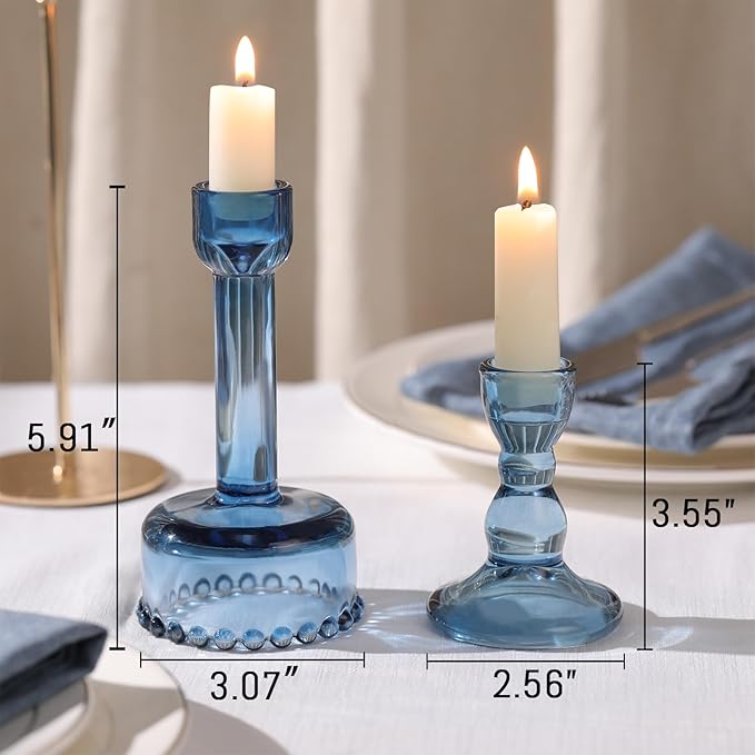 Circle Candlestick Holders Bulk, 6 Pcs Blue Combination Candle Holders Set, Crystal Candle Holders for Wedding, Table Centerpiece, Home Decoration