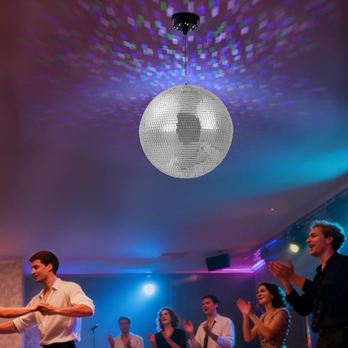 Disco Ball Light, 16in Rotating Disco Party Decoration with Motor, 18 Red/Blue/Green/White LEDs, for DJ Sets, Nightclubs, Birthdays, Banquets, Parties, Bars, Weddings, Holiday