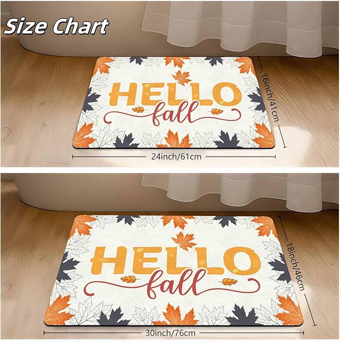 InterestPrint Thanksgiving Door Mat Hello Door Mat Fall Doormat, Fall Maple Leafs Doormat for Indoor Outdoor Entrance Floor Mats Non Slip Autumn Harvest Vintage Thanksiving Decor Rubber Welcome Mats