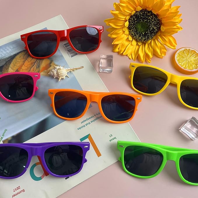 Matcheck 8/16 Pack Neon Colors Sunglasses Wholesale Bulk Party Favors Retro Classic Glasses Birthday Pool Unisex Adult