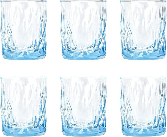 CREATIVELAND Solid Color Drinking Glasses Set of 6, 10 OZ Wind-blown Ripples Glass Tumbler Glassware for Water, Juice, Different Options for Home, Restaurant, Hotel, Bar, Blue