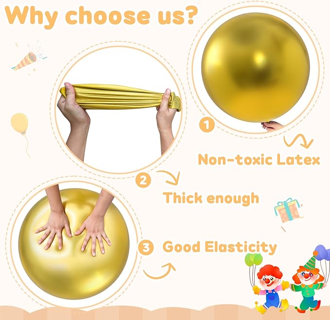 36 inch Metallic Gold Giant Balloons, 4pcs large latex round balloons for Photo Shoot, balloons garland or arch as wedding decorations, retirement party,baby shower party,birthday decorations