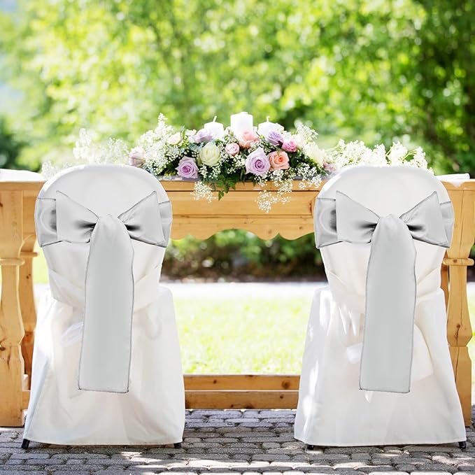 5 Pack Satin Table Runner Silver 12 x 108 Inch Long,Satin Silk Table Runner for Wedding,Birthday Party and Banquet(Silver,5 Pack), Sliver