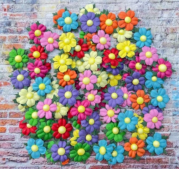Handmade 100 Pcs Lovely Mulberry Paper Flowers 30x30mm Scrapbooking Wedding DIY Craft Supplies Card Paper Flowers Craft Projects Artificial Flowers. (10 Colors)