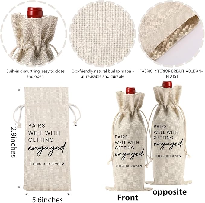 FBCCZEY 2pc Engaged Wine Bag Engagement Gifts for New Couples Her Engagement Party Decorations Pairs Well with Getting Engaged Wine Bottle Bag Champagne Bottle Wraps Bags