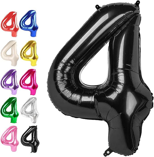 40 Inch Black Large Number 4 Birthday Balloon, Giant Numbers Four 14 24 34 40 44 Balloons, Foil Mylar Big Balloons for Anniversary Graduation Supplies Decorations