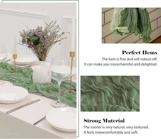 6 Pack 10 Ft Cheesecloth Table Runner Sage Green Gauze Long Table Runners Boho Gauze Cheese Cloth Table Runner Rustic Sheer Runner for Wedding Party Table Decor ( 35 x 120 Inch )