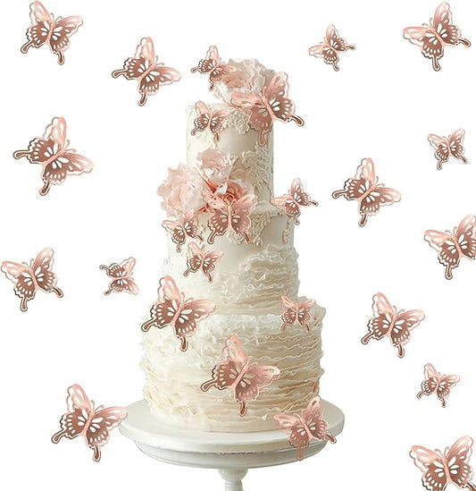 40 PCS Rose Gold Lively 3D Butterfly Cupcake Toppers Hollow Art Butterfly Cake Topper Decorations for Baby Shower Wedding Anniversary Kids Birthday Party Supplies Mixed Size