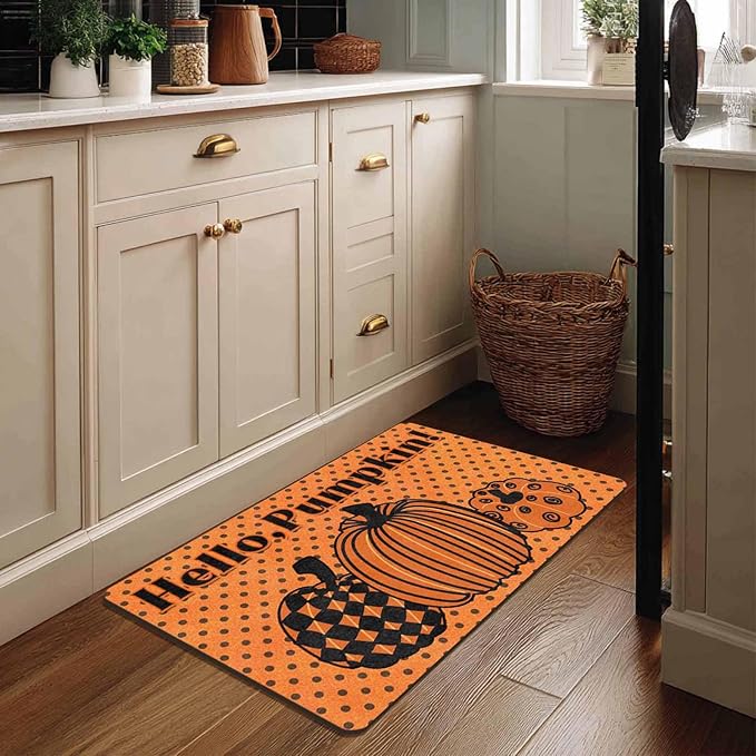 Fall Welcome Maple Leafs Decorative Door Mat, Autumn Thanksgiving Doormat for Indoor Outdoor Entrance Floor Mats,Fall Pumpkins Non Slip Harvest Vintage Decor Rubber Welcome Mats 30" x 18" Inch