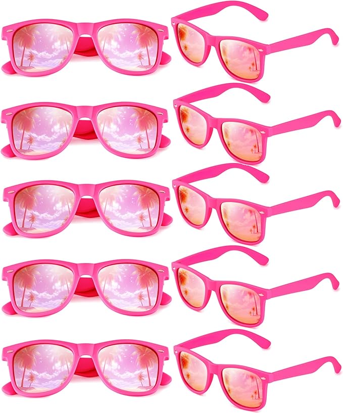 Fsmiling Hotpink Sunglasses Bulk Adult Party Sunglasses 80s Sunglasses Pack for Men Women Valentine's Day Party Favors-10Pack