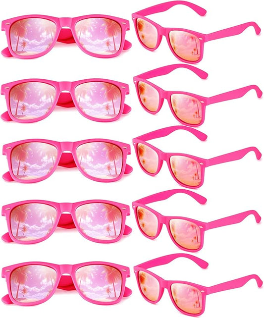 Fsmiling Hotpink Sunglasses Bulk Adult Party Sunglasses 80s Sunglasses Pack for Men Women Valentine's Day Party Favors-10Pack