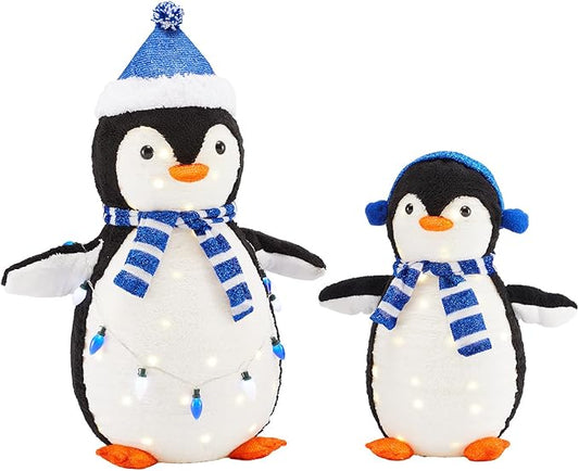 DUMOS 2-Piece Lighted Penguin Family Outdoor Christmas Decoration, Pop up Holiday Decor with 150 LED Lights for Yard, Garden, Storefront, Blue