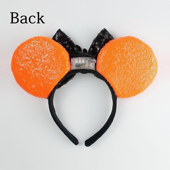 JIAHANG LED Halloween Mouse Ear Light Up Headband, Sequin Bow Hairband, Flash Glowing Party Decoration Headwear Hair Accessories