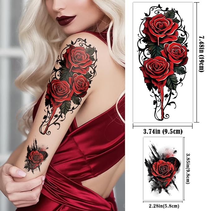 77 Sheets Flowers Skeleton Skull Temporary Tattoo for Women Men, 17 Half Arm Dark Gothic Punk Rocker Butterfly Fake Tattoos, 60 Scary Halloween Cosplay Tiny Adult Kid Body Tattoos Stickers Realistic