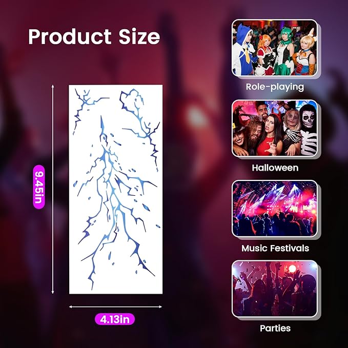 6PCS Hunter Theme Temporary Tattoos,Fake Tattoos,Dance Cosplay Tattoos-Stickers Accessories,Halloween and Party Makeup(Blue)