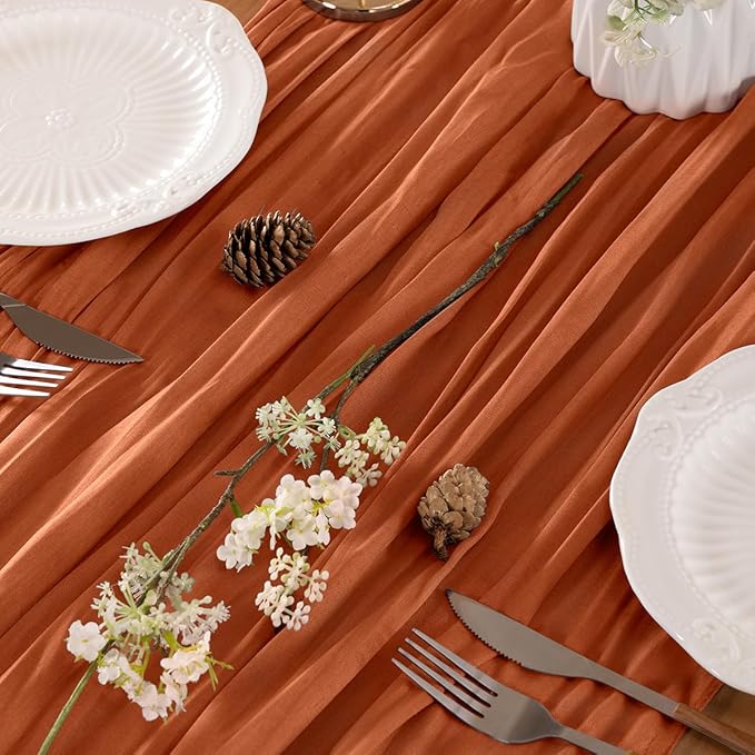 Fall Table Runner Terracotta Cheesecloth Table Runner 10FT Farmhouse Table Runners 120 Inches Table Decor Thanksgiving Dining Room Centerpiece Wedding Boho Baby Shower Birthday