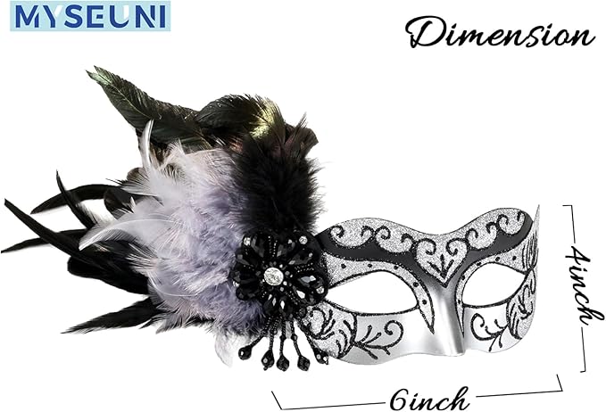 2025 New Silver Women Masquerade Mask with Feathers - Womens Mascarade Venetian Mask for Masquerade Party, Mardi Gras, Halloween Cosplay Prom, Christmas