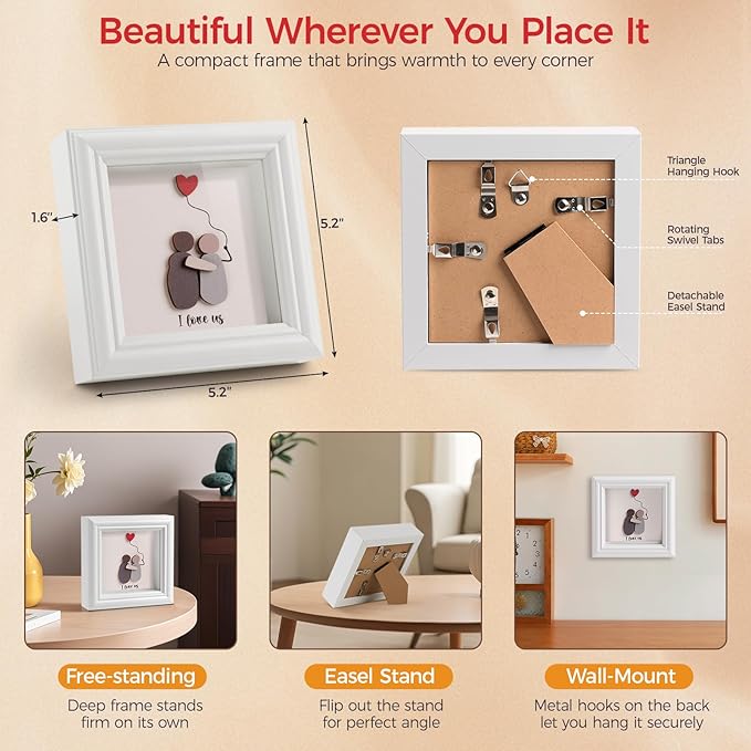 Valentine’s Day Gifts Shadow Box Frame – I Love Us Gifts for Her Him, Cute Couple Gift, 3D Wooden Love Picture Frame, Anniversary Christmas Birthday Gift for Boyfriend Girlfriend Wife Husband