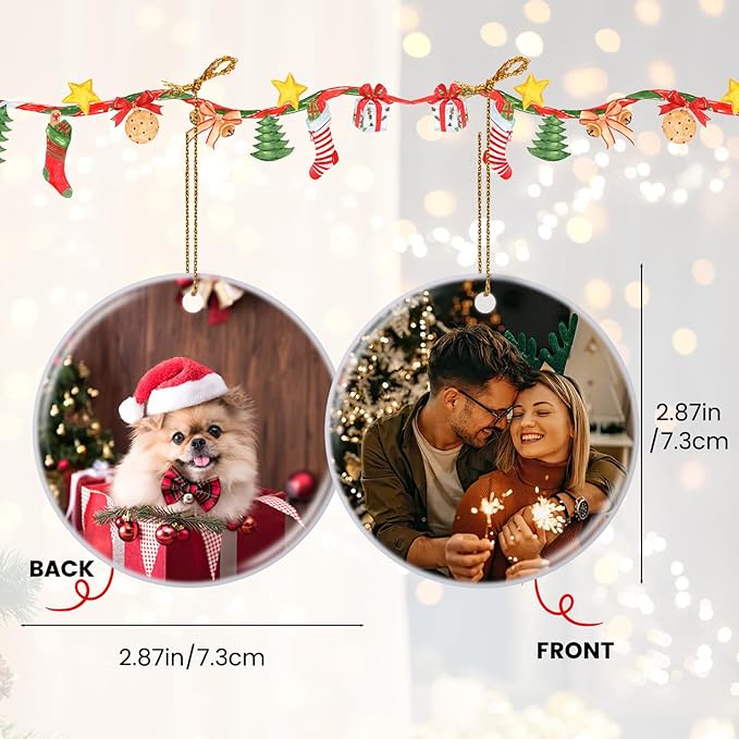 Custom Ceramic Christmas Ornaments with Photo Text - Personalized New Home Christmas Hanging Decorations Decorations