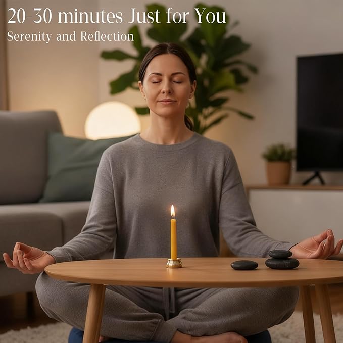 70Pcs Beeswax Candles 30 Minute Meditation Candles, Mini Taper Candles with Brass Candle Holders, Prayer Candle Gift for Yoga Relaxation