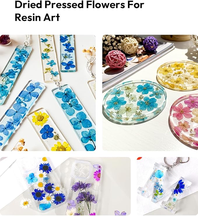 Dried Flowers, Resiners 100Pcs Pressed Flowers for Craft Blue Real Natural Dried Flowers Dry Leaves Kit for DIY Making Crafts Resin Soap Candle Scrapbook Supplies Card Making Jewelry
