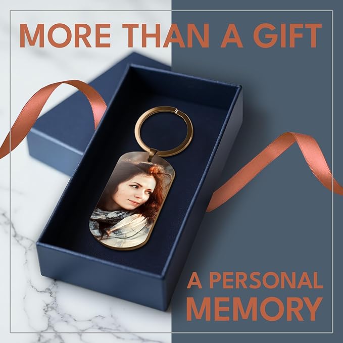 Custom Picture Keychain with Engraved Text – Personalized Gift for Boyfriend, Girlfriend – Anniversary – Made in USA