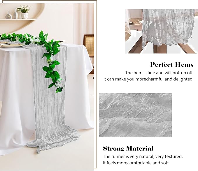 2 Pack 10 Ft Cheesecloth Table Runner White Gauze Long Table Runners Boho Gauze Cheese Cloth Table Runner Rustic Sheer Runner for Wedding Party Table Decor ( 35 x 120 Inch )