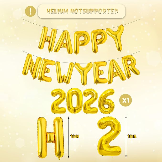 YQUQWN 20 PCS New Year Balloons Decorations 16 inch Gold 2026 Number Balloon Happy New Year Foil Balloons for 2026 News Years Eve Party Decorations Supplies Favors 2026