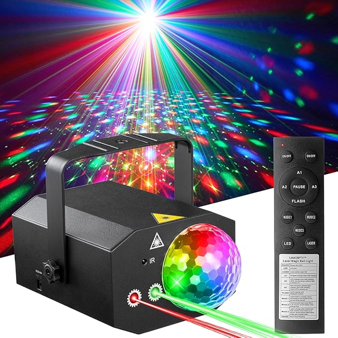 Dj Party Disco Ball Lights with Pattern and Sound Activated,10 ft USB Cable, Laucnpty LED Stage Strobe Light that Sync with Music, Christmas Rave/Home Karaoke/Dance/Club Bar Lights for Parties (Black)