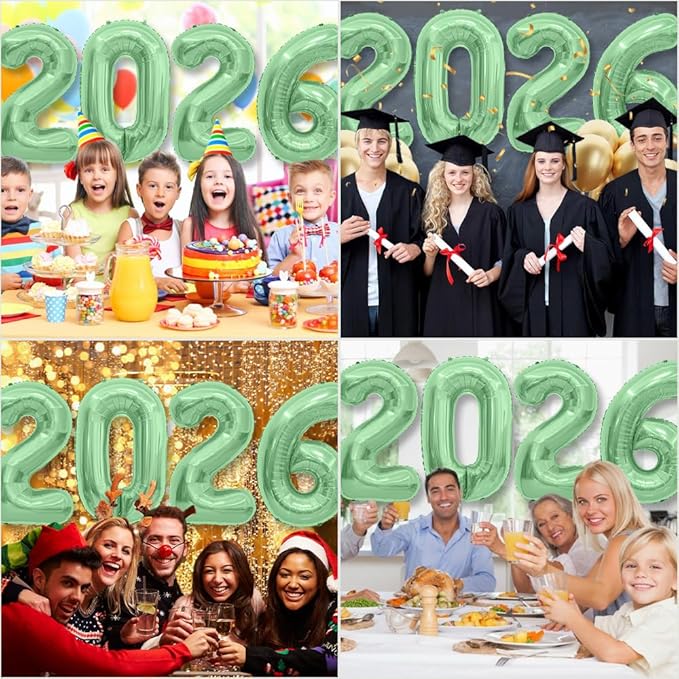 2026 Balloons Number Balloons 2026 Balloon Numbers, 40 Inch Foil Number Balloon for New Year Eve Festival Christmas Birthday Wedding Anniversary New Years Decorations Party Supplies Green