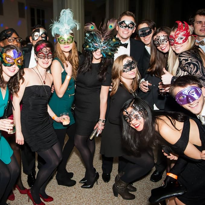 MYMENU Masquerade Mask for Couples Women Metal Rhinestone Venetian Party Evening Prom ball