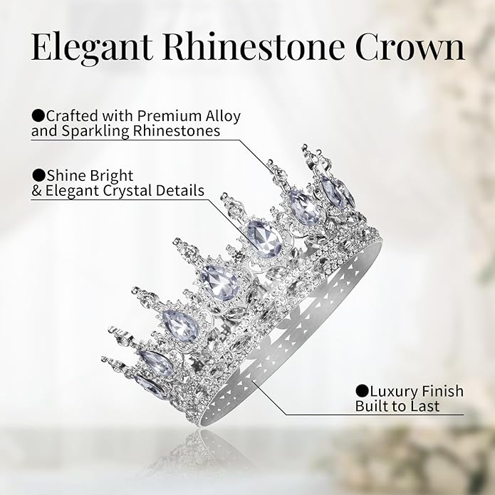 Crown for Women Crystal Rhinestone Wedding Tiara Queen Hair Accessories for Birthday Prom Pageant Princess Headband